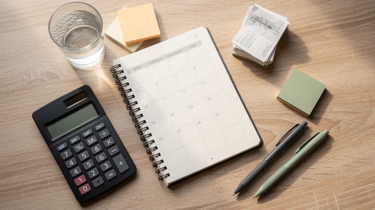 Organized budgeting workspace showing monthly financial planning process
