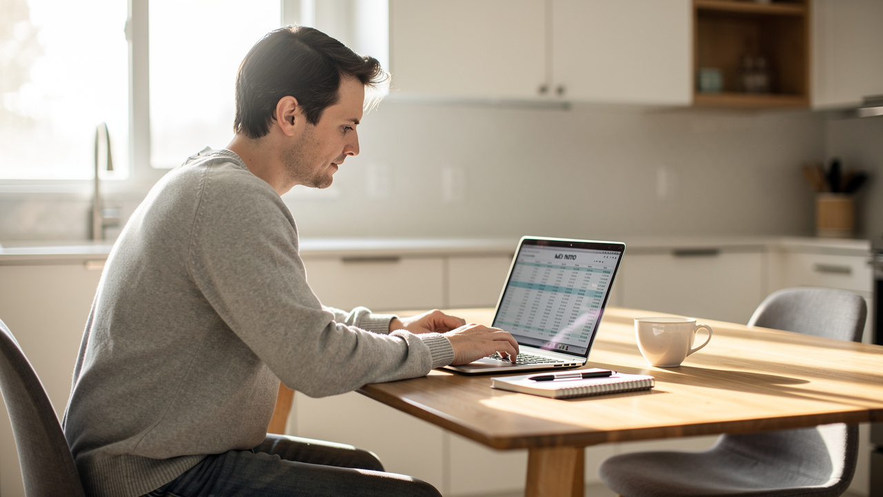 Person at home carefully managing budget to rebuild credit score