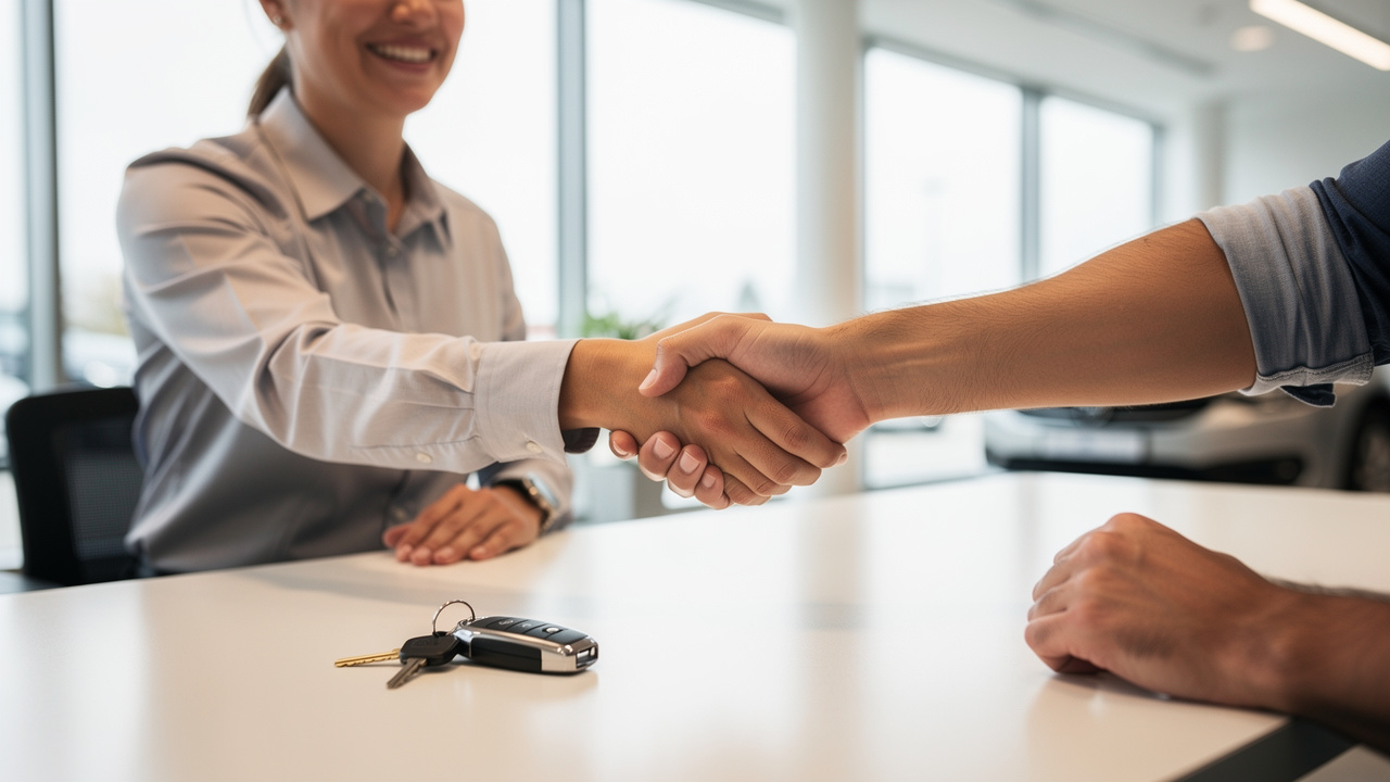 Poignée de main après accord de financement automobile réussi