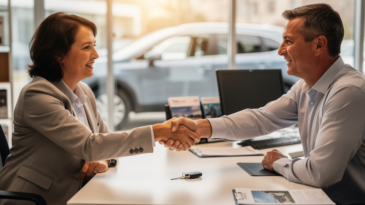 Poignée de main après approbation de financement auto